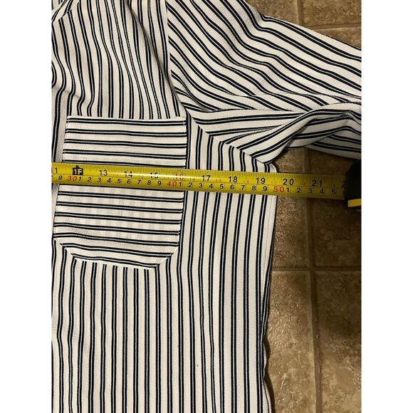 Michael Kors Blue White Stripe Long Sleeve Pullover Pockets Blouse Top Size M - Picture 5 of 6